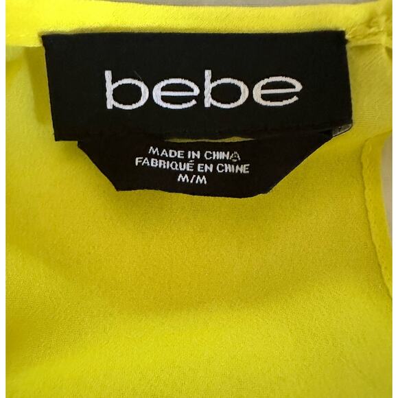 Bebe VTG Y2K Yellow Cage Beaded Sleeveless Mini Cocktail Dress Beaded Chain sz M - Picture 4 of 10